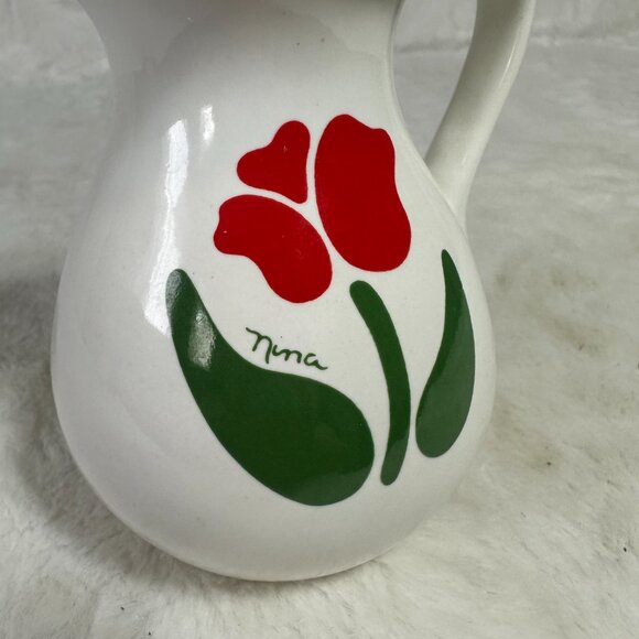 Vintage Nina Greenhouse Red Tulips Floral Design 1980's Pitcher - Picture 6 of 8